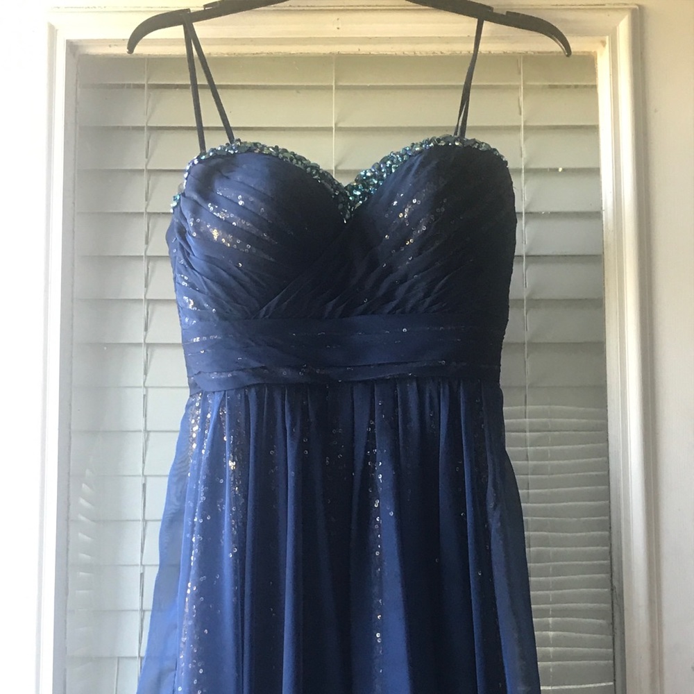 Navy sequined homecoming dress